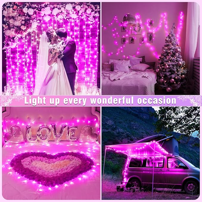 165FT 500 LED Outdoor String Lights, Plug in Christmas Lights Indoor Waterproof, 8 Modes Connectable Fairy Twinkle Lights Clear Wire for Outside Bedroom Patio Wedding Garden Party Decorations, Pink