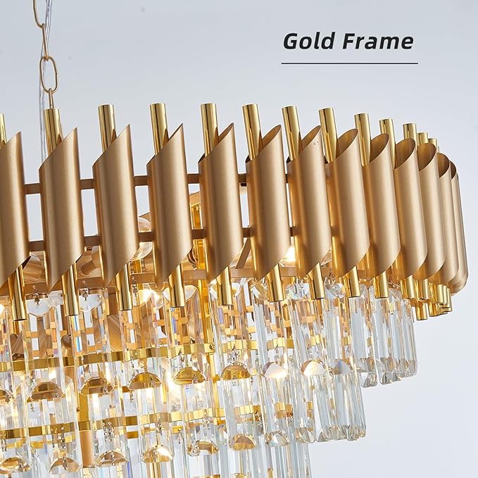 Large Crystal Chandelier 30" Modern Hanging Crystal Pendant, 6 Tiers K9 Crystal Ceiling 16 Lights Fixtures, Round Pendant Lighting Large Chandelier for Entryway Dining Room Staircase