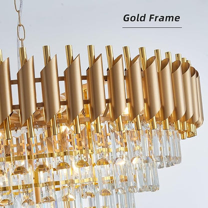 Large Crystal Chandelier 30" Modern Hanging Crystal Pendant, 6 Tiers K9 Crystal Ceiling 16 Lights Fixtures, Round Pendant Lighting Large Chandelier for Entryway Dining Room Staircase