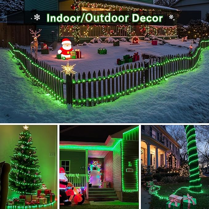 JMEXSUSS 2 Pack Green Lights Battery Operated String Lights Outdoor Waterproof, Total 200LED 66ft Battery Powered Rope Lights with Remote, Green Lights for St Patricks Day Decorations