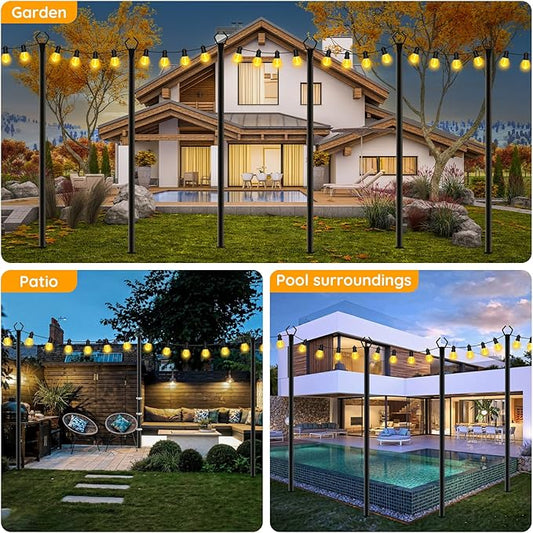 AHRLHR 4 Pack String Light Poles,Poles for Outdoor String lights10 Ft Metal Poles with Fork for Outdoor String Lights,Outdoor Light Poles with Fork,Patio,Deck,Backyard
