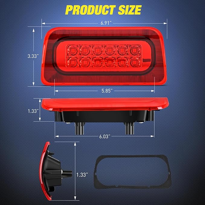 Nilight Third Brake Light Tail High Mount 3rd Stop Lights Red Lens Compatible with Chevy S10 and GMC Sonoma 1994-2003 Isuzu Hombre 1996-2000 Truck Rear Center Cab Lamp