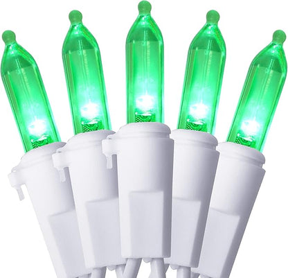 Holiday Essence - 100 LED Green Christmas Lights Set 26.9 Ft White Wire Indoor & Outdoor Holiday Décor for Christmas Tree St. Patrick's Day Easter Traditional Decoration UL Certified