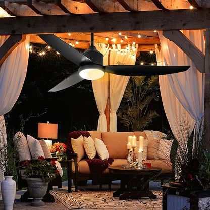 Depuley Outdoor Ceiling Fan with Light: 52 Inch Gazebo Fan Outdoor Hanging - Plug in Waterproof Fans with Lights for Patio - Dimmable Remote App Control Black
