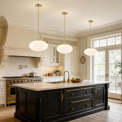 10" Milky White Glass Modern Pendant Light Kitchen Island 2 Pack Brushed Gold Mid Century Modern Pendant Lighting with Frosted Glass Hanging Pendants Light for Bedroom（Bulb Incl.