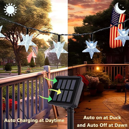 Solar Star Lights Outdoor - 50 LED Solar Powered Lights Outdoor Waterproof, 30.68ft Solar Star for Outside, White Twinkle Fairy String for Garden Fence Yard Decorations, 8 Modes
