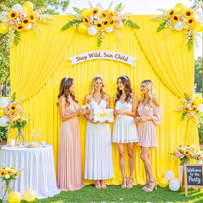 10ft x 10ft Yellow Backdrop Curtain for Parties Yellow Wrinkle Free Backdrop Drapes Panels for Birthday Party Baby Shower Wedding Photo Photography Polyester Fabric Background Decoration