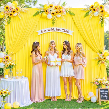 10ft x 10ft Yellow Backdrop Curtain for Parties Yellow Wrinkle Free Backdrop Drapes Panels for Birthday Party Baby Shower Wedding Photo Photography Polyester Fabric Background Decoration