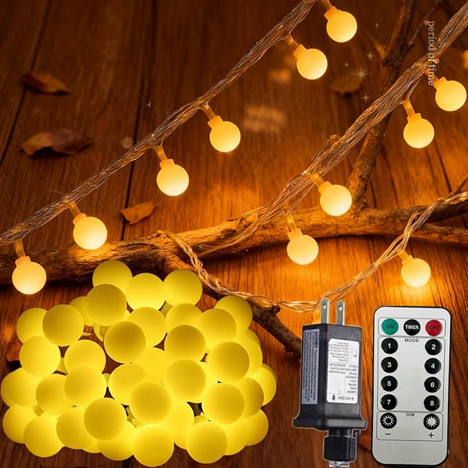 33Ft Connectable Globe String Lights Indoor Bedroom, 100LED Warm White Christmas String Lights Plug in with Remote, 8 Modes Hanging Fairy Lights Outdoor for Room Classroom Dorm Party Decor