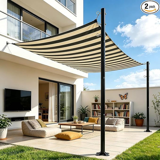 2 Pack 11 Ft Shade Sail Poles, Heavy Duty Metal Outdoor Support Post Kit, Rust-Resistant Shade Sail Support Poles, Adjustable Metal Sun Shade Poles for Patios, Courtyards, Backyards and Gardens