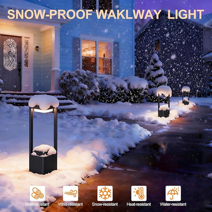 Outdoor Path Lighting Fixture 23.62In Outdoor Landscape Pathway Light Black Aluminum Modern Lawn Floor Light With 3000K LED Bollard Lighting Outside Housing Waterproof Post Lantern For Patio Entrance