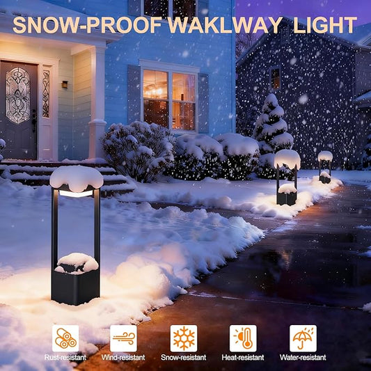 Outdoor Path Lighting Fixture 23.62In Outdoor Landscape Pathway Light Black Aluminum Modern Lawn Floor Light With 3000K LED Bollard Lighting Outside Housing Waterproof Post Lantern For Patio Entrance