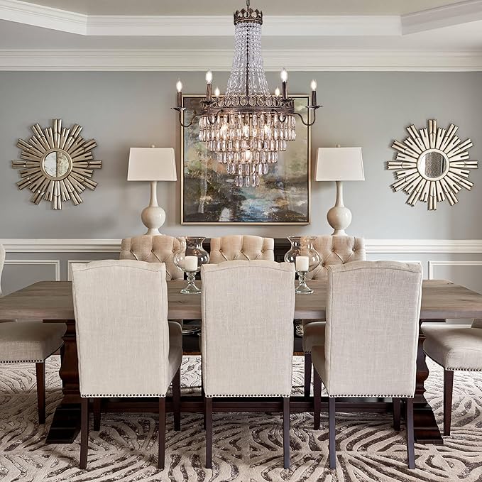 Wellmet French Empire Crystal Chandelier, 13-Light Bronze Luxury Crystal Chandelier, Traditional Court Chandelier For Living Room, Dining Room, Bedroom, Drawing Room, Foyer, Hallway, Restaurant, 33''W