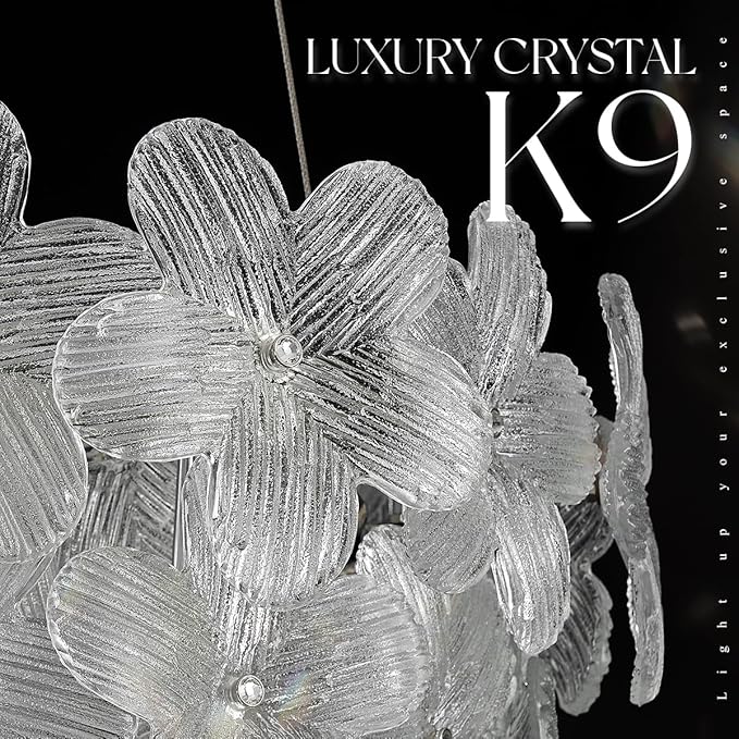 Elegant LED Crystal Chandelier 20'' Chrome Contemporary Flower Flush Mount Dimmable Chandelier Light Fixture with Remote Control for Living Dining Room Entryway Kitchen Bedroom(3000K-6500K)