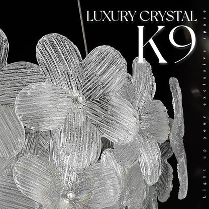 Flower LED Crystal Chandelier 20'' Modern Black Flush Mount Dimmable Chandelier Light Fixture with Remote Control for Dining Room Entryway Kitchen Bedroom(3000K-6500K)