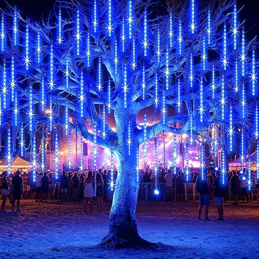 EAGWELL Christmas Lights Outdoor 16 Inch Meteor Shower Rain String Lighting, 20 Tube 960 LEDs Icicle Tree String Decor for Halloween Yard Party Patio Xmas Decoration,Blue