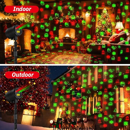 Christmas Laser Projector Lights, 10 Patterns Moving Red Green Outdoor Garden Waterproof Decorative Starry Lights Projector with RF Remote for Holiday Party Indoor Decoration Home Decor