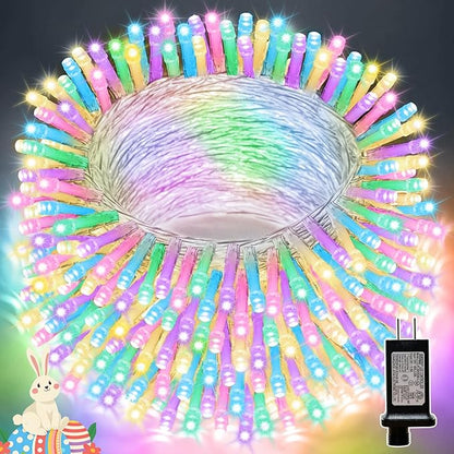 LAMPHOME Colorful Easter String Lights, 66 ft 200 LED Pastel Easter Lights 16 Modes Plug in,transparant Wire Twinkle Fairy Lights for Spring Bedroom Tree Room Outdoor Party for Easter Decorations