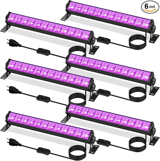 40W Black Light Bar, LED Blacklight with 6FT Cord & Switch, Black Lights for Glow Party, Halloween, Birthday, Body Paint, Bedroom, Classroom, Light Up Large Space, 6 Pack