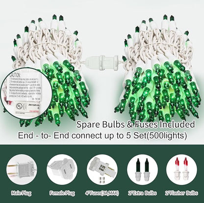 LAMPHOME Green St Patrick's Day Decorations Lights, 100 Count 19.6 Feet Incandescent Bulb Mini String Lights for Indoor Christmas Tree Garland Birthday Wedding Party Festival Decoration, White Wire