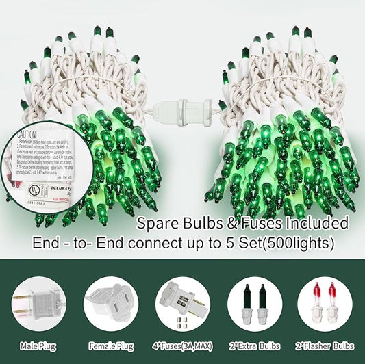 LAMPHOME Green St Patrick's Day Decorations Lights, 100 Count 19.6 Feet Incandescent Bulb Mini String Lights for Indoor Christmas Tree Garland Birthday Wedding Party Festival Decoration, White Wire