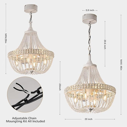 Vintage Empire Crystal Chandelier Fan with 64 Bead Strands, 7 Blades Invisible Fan, Remote/APP Controlled Ceiling Fan for Living Room, Bedroom, Dining Hall (White Gold, 20'' Rustic Style)