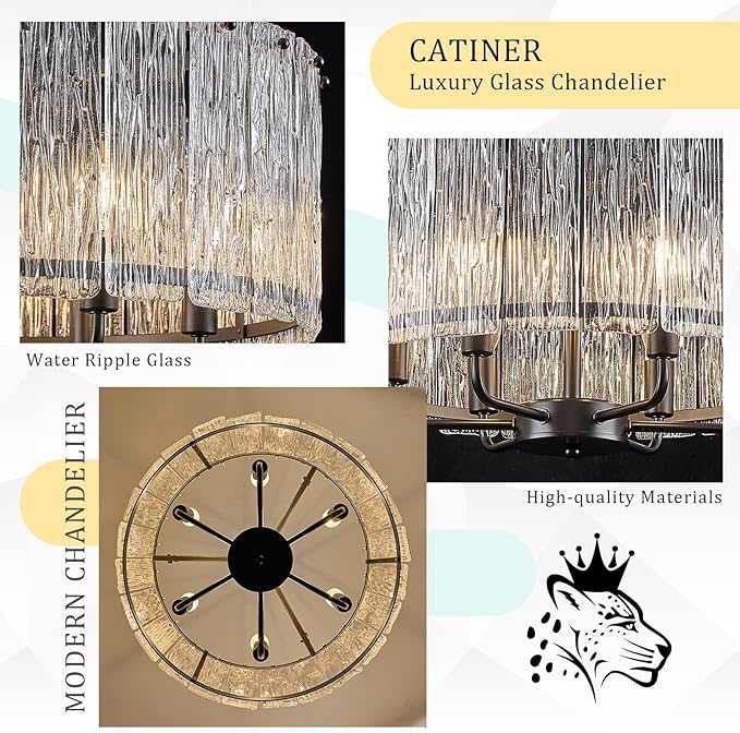 CATINER Black Drum Chandelier 6-Light Modern Crystal Glass Chandeliers 20" Luxury Ceiling Pendant Light Fixture for Entryway Foyer Dining Room Bedroom Kitchen