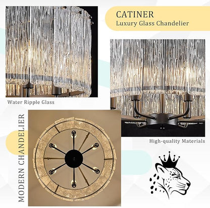CATINER Black Drum Chandelier 6-Light Modern Crystal Glass Chandeliers 20" Luxury Ceiling Pendant Light Fixture for Entryway Foyer Dining Room Bedroom Kitchen