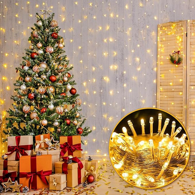 400FT Extra Long Christmas String Lights with Remote, LED Outdoor Waterproof Fairy Lights, Connectable Timer Dimmable Holiday Lights for Roof, Wedding, Party, Garden Decorations (Warm White)