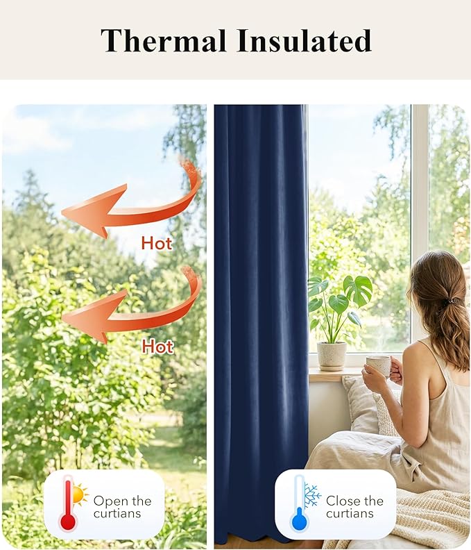 StangH Navy Blue Living Room Curtains 105 inches Long Back Tab Light Blocking Thermal Insulated Window Drapes for Bedroom Heavy Thick Privacy Panels, W52 x L105, 2 Panels