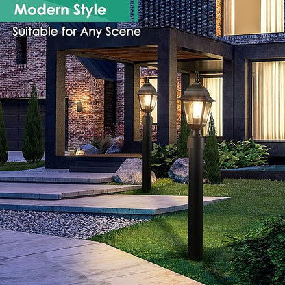 FOLKSMATE Dusk to Dawn Outdoor Post Lights, 2-Pack Large Waterproof Outside Post Lamps with Pier Mount, Exterior Pole Lantern with Clear Glass, Matte Black Light Fixture for Patio, Garden, Walkway