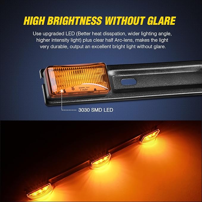 Nilight 9 LED Marker Tail Trailer Light Bar 14.2Inch 1PC Amber Clearance Identification Running ID Rear Stainless Steel Bracket for 12V Pickup Truck Trailers RV Boat