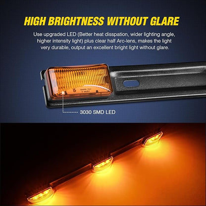 Nilight 9 LED Marker Tail Trailer Light Bar 14.2Inch 1PC Amber Clearance Identification Running ID Rear Stainless Steel Bracket for 12V Pickup Truck Trailers RV Boat