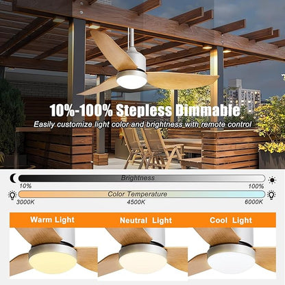 Depuley Outdoor Ceiling Fan with Light: 42 Inch Nickel Waterproof Gazebo Fans with Lights Outdoor Hanging - Plug in Remote App Control for Patio Indoor Farmhouse Porch - 6 Speed Reversible DC Motor