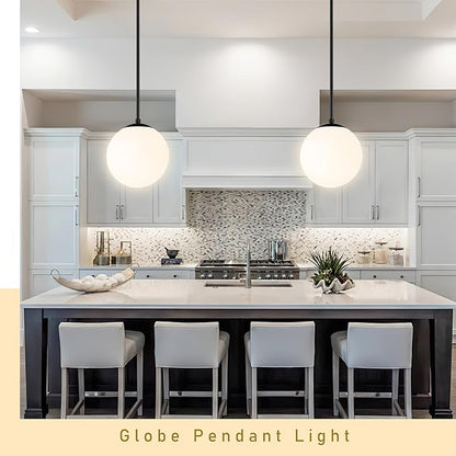 Bagood 10" Globe Pendant Light Black 2 Pack Mid Century Pendant Light Globe Pendant Lights Kitchen Island Matte Black Finished with Milk Glass Adjustable Ceiling Light Fixtures for Dining Room Bar