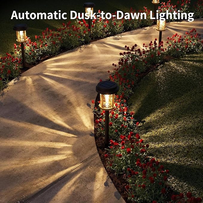 XMCOSY+ Solar Pathway Lights, Dual-Tone Solar Lights Outdoor Waterproof IP65, 20 LM LED Bright Glass Outside Light for Garden Path Yard Walkway Driveway (‎Black & Brown)