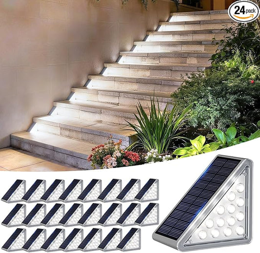 Solar Step Lights Outdoor Waterproof IP65,Cool White Solar Stair Lights, Outdoor Light Decor for Stair, Deck, Step, Porch and Outside Patio, 24 Pack