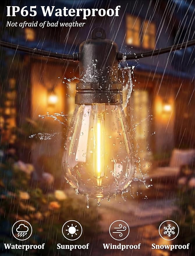 S14 Patio String Lights, 100FT Outdoor Patio String Light with 35 Clear LED Bulbs (2 Spare), UL Certified Waterproof Hanging Lights for Outdoor & Indoor - Commercial Grade Black Wire