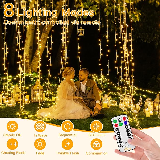Ollny 400LED 131FT Christmas Lights Outdoor, Clear Wire Fairy Lights with Remote 3 Timer, Plug in 8 Modes String Lights for Bedroom Indoor Outside House Party Xmas Decorations, Warm White