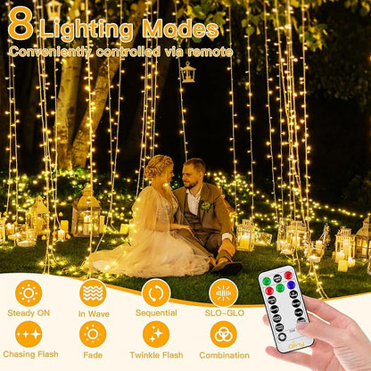 Ollny 400LED 131FT Christmas Lights Outdoor, Clear Wire Fairy Lights with Remote 3 Timer, Plug in 8 Modes String Lights for Bedroom Indoor Outside House Party Xmas Decorations, Warm White