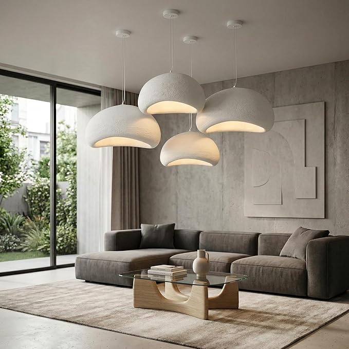 JAYMP 60cm Wabi Sabi Pendant Light for Dining Room Kitchen Island Hallway Restaurant Modern Hanging Lamp E26 Base Japanese Style Bird Nest Shape Lighting Fixture (Matte White,B Shape, 60cm/23.6in)