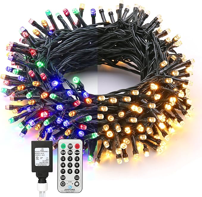 BrizLabs Christmas Tree Lights, 200 LED 65.67ft Color Changing Christmas Lights with Remote, 11 Modes Warm White & Multicolor Xmas Light, Connectable Dimmable Fairy Light for Indoor/Outdoor Home Party