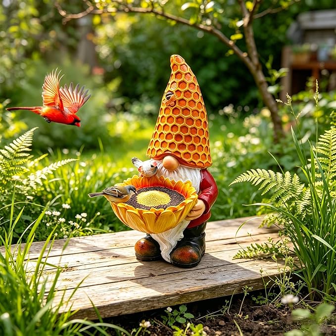 Solar Garden Gnome with LED Lights - Sunflower Garden Gnomes Outdoor, Gnomes Decorations for Yard, Patio, Lawn - Gift for Mom, Grandma, Gnome Gifts for Women, Garden Lovers