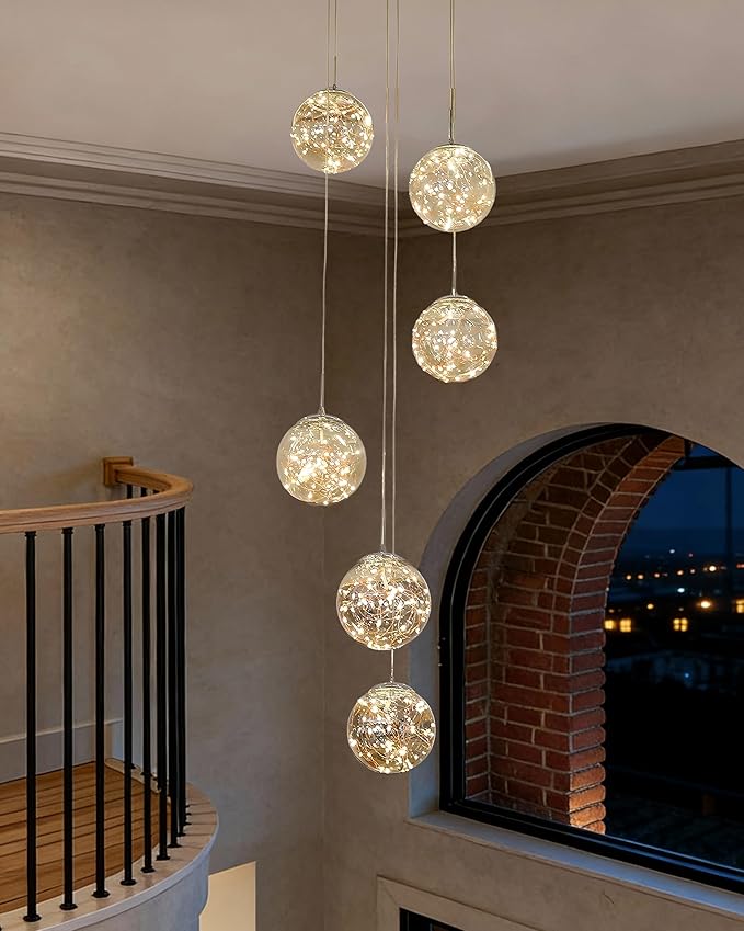 Long Chandeliers for High Ceilings,Modern Crystal Pendant Light,Raindrop Drop Lamp,Hanging Flush Mount Lighting Fixtures for Spiral Staircase,Foyer,Entryway,Living Room