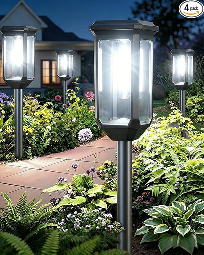 Tenmiro Solar Pathway Lights Outdoor 4 Pack LED Solar Powered Garden Lights Waterproof IP65 Outdoor Light for Yard Lawn Patio Path Walkway Driveway Decor 6500K