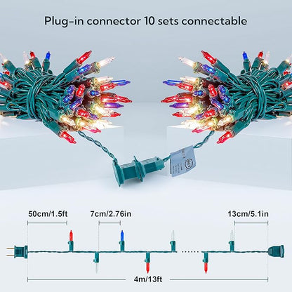 50 Count Red White and Blue Mini String Lights with Green Wire,Connectable 13ft 120V Waterproof 4th of July Patriotic Incandescent Lights, Independence Day Lights for Outdoor Indoor Decor
