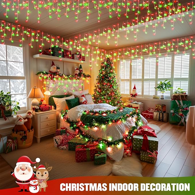 JMEXSUSS 400 LED Red and Green Icicle Lights Outdoor, 38.8ft Christmas Icicle Lights Plug in, Hanging Outdoor Indoor for Christmas House Party Holiday Decorations