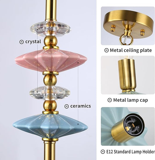 Gold Chandeliers for Dining Room Light Fixture Over Table,5-Light Art Deco Chandelier, Modern Retro Candle Chandelier with Ceramic,Farmhouse Chandelier for Girls Bedroom，Living Room, Foyer