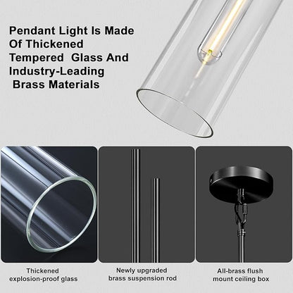 21.6'' Black Pendant Lights Set of 2, Modern Pendant Lights Kitchen Island, Large Kitchen Pendant Lighting Over Island,Long Adjustable Height Glass Pendant Light Fixtures, Included E12 Bulbs