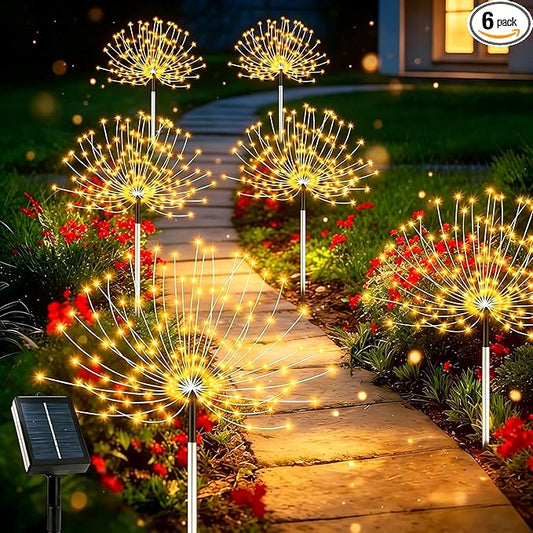 echosari Solar Garden Lights Outdoor, Total 6 Pack 720 LED Firework Lights with Auto On/Off 8 Modes IP65 Waterproof Landscape Light for Outdoor Yard Pathway Garden Decor (Warm White)